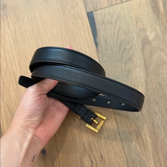 Authentic YSL Cassandra Black Leather Belt with Gold Buckle 75 - Picture 5 of 7